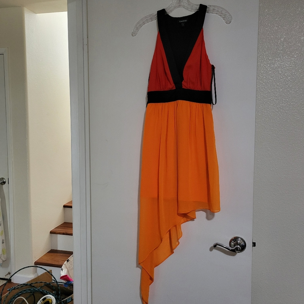 Bebe Plunge V-Neck High-Low Dress
